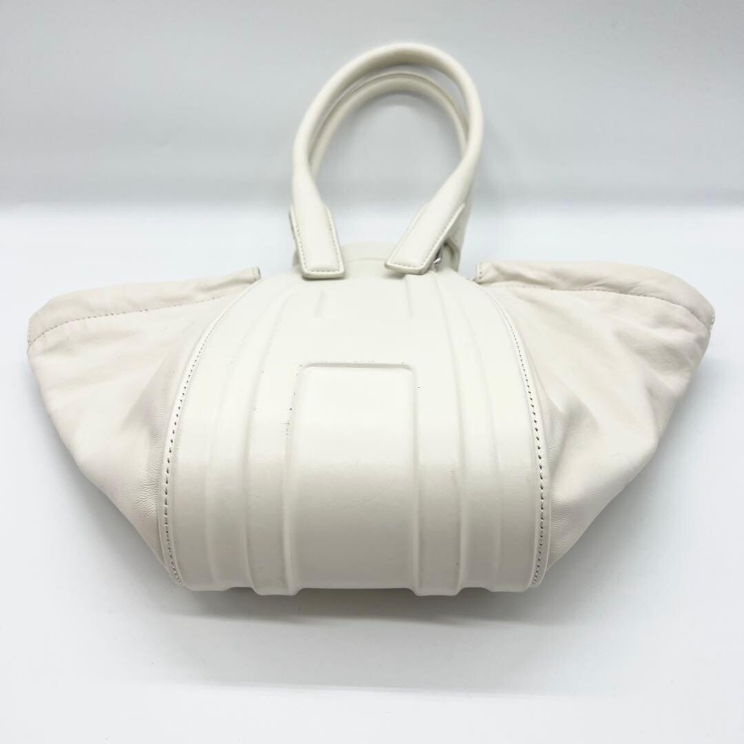 DIESEL 1DR FOLD XS White Cow Leather 2Way Shoulder Bag Embossed Logo