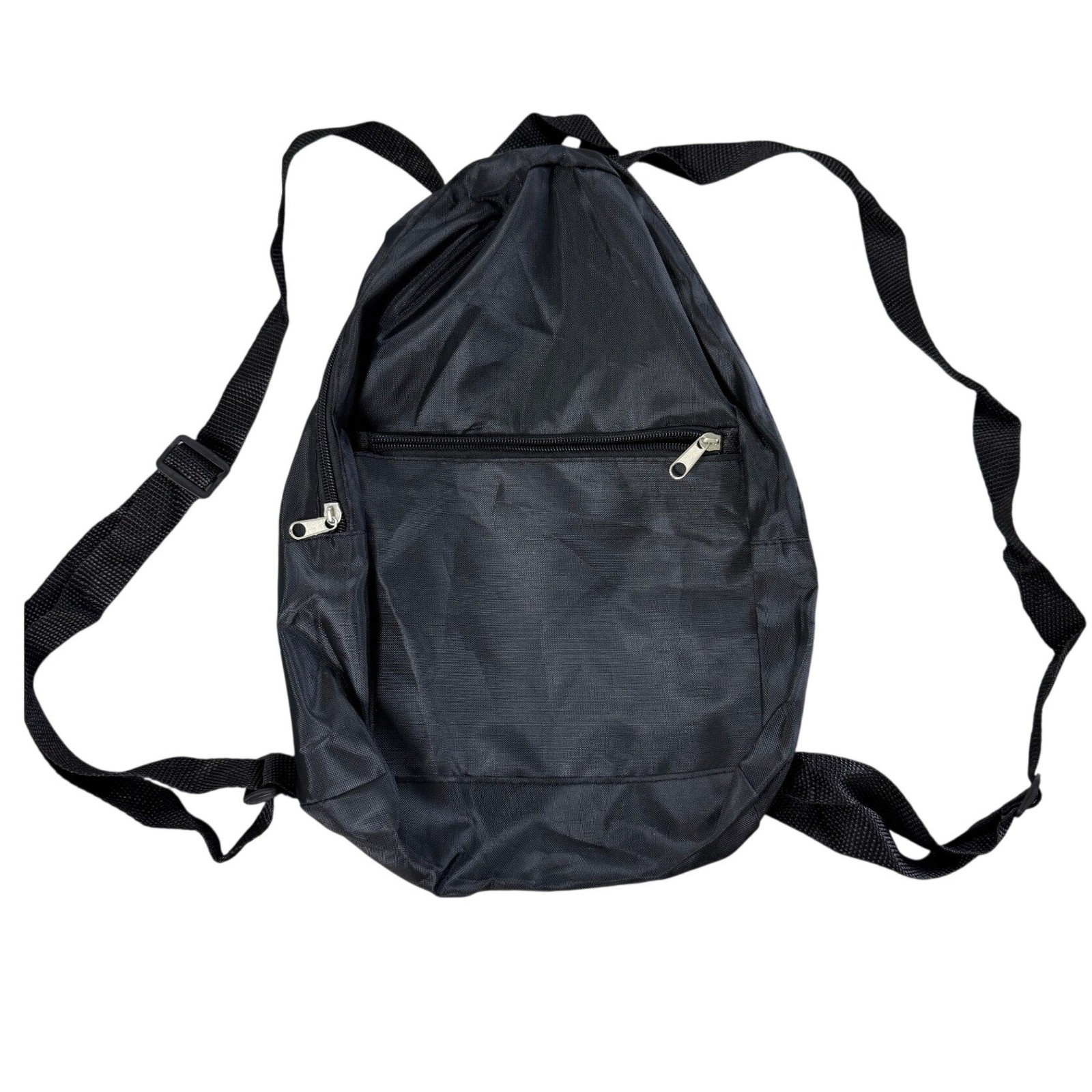 Black Nylon Lightweight Small Backpack Travel Commuter Daypack Adjustable Straps