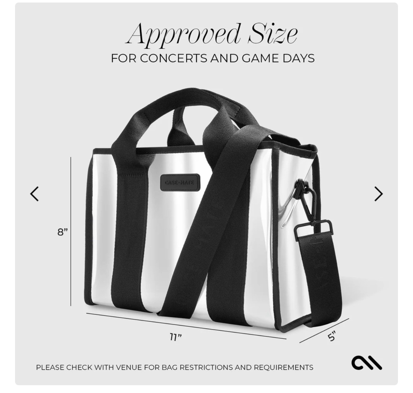 CASEMATE CHROME JELLY ZIP TOTE BEACH BAG WATERPROOF CROSSBODY Silver Stadium Bag