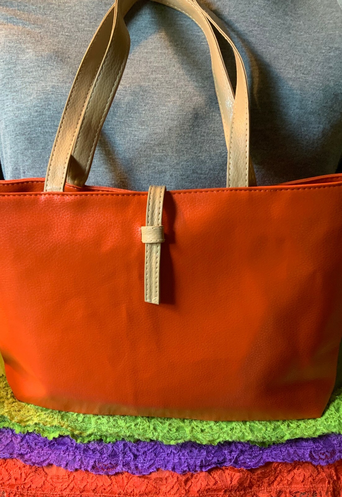 Handbag Orange & Beige Trim Multi-Color Zip Shoulder Bag Tote Hobo Coin Purse
