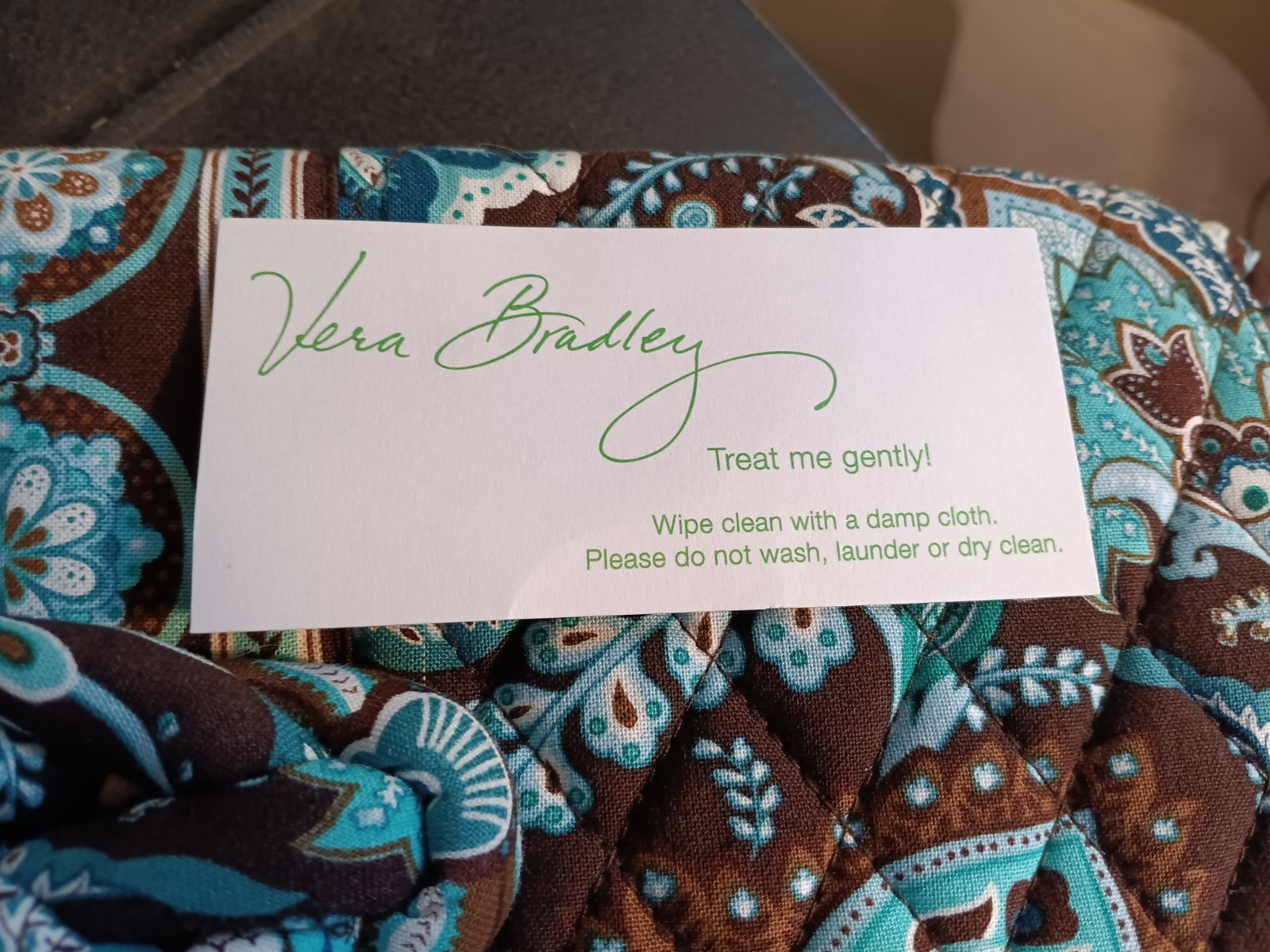 Vera Bradley Knot Just A Clutch, Brown And Aqua magnetic and zip closures