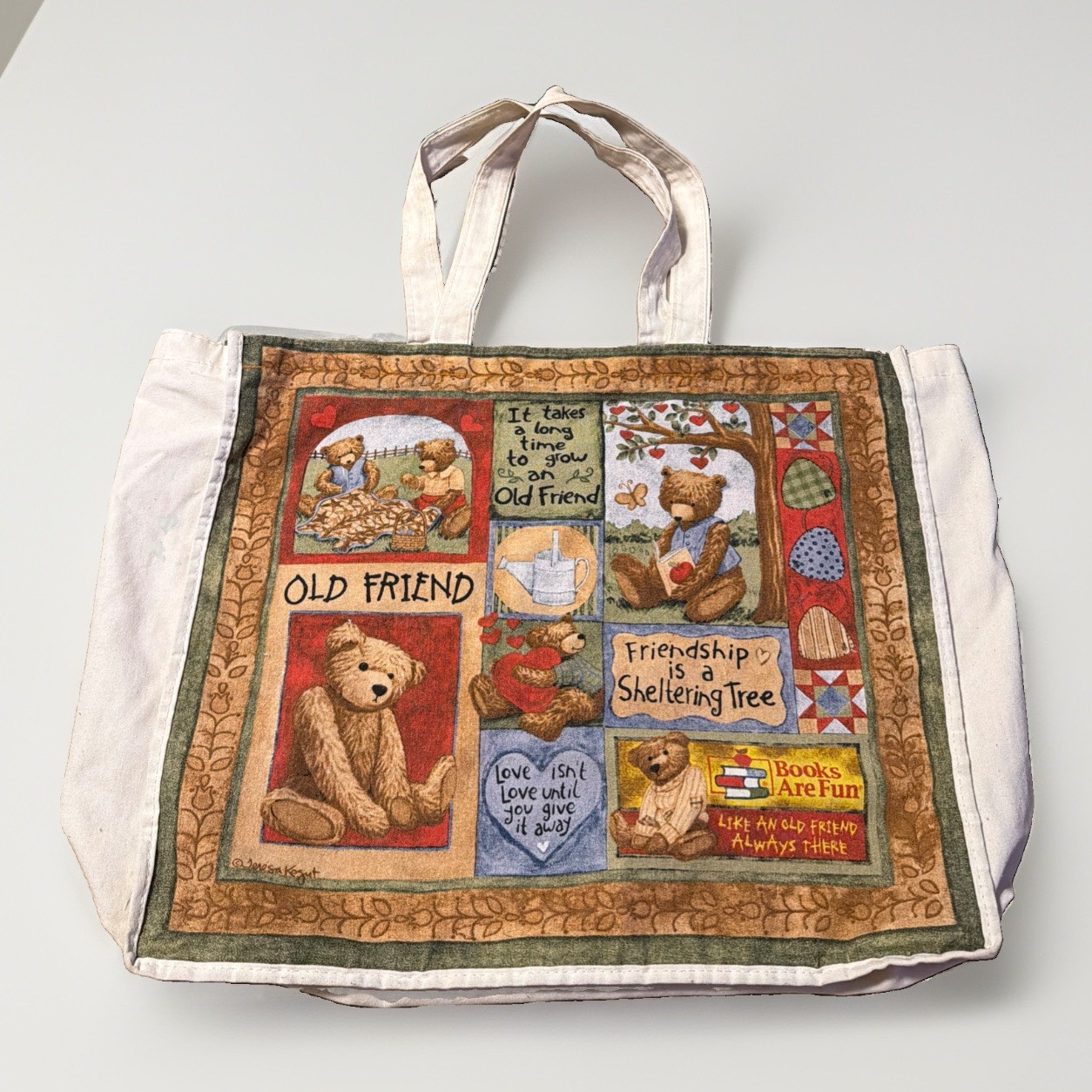 Teresa Kogut Teddy Bears Friends Books Hearts Canvas Tote Bag