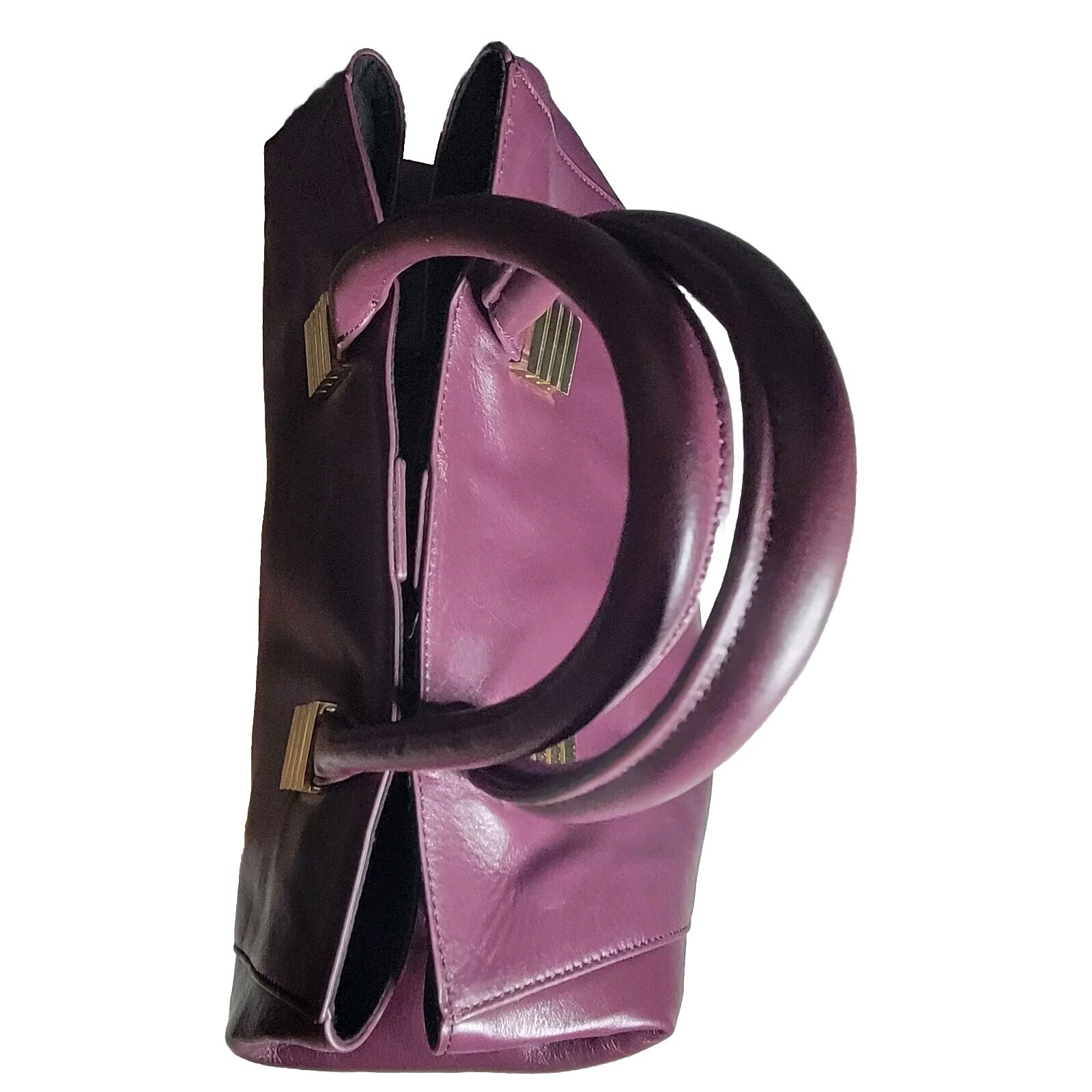 Claudi Ciuti Plum Purple Leather STELLA Large Shoulder Tote Bag Gold Accents