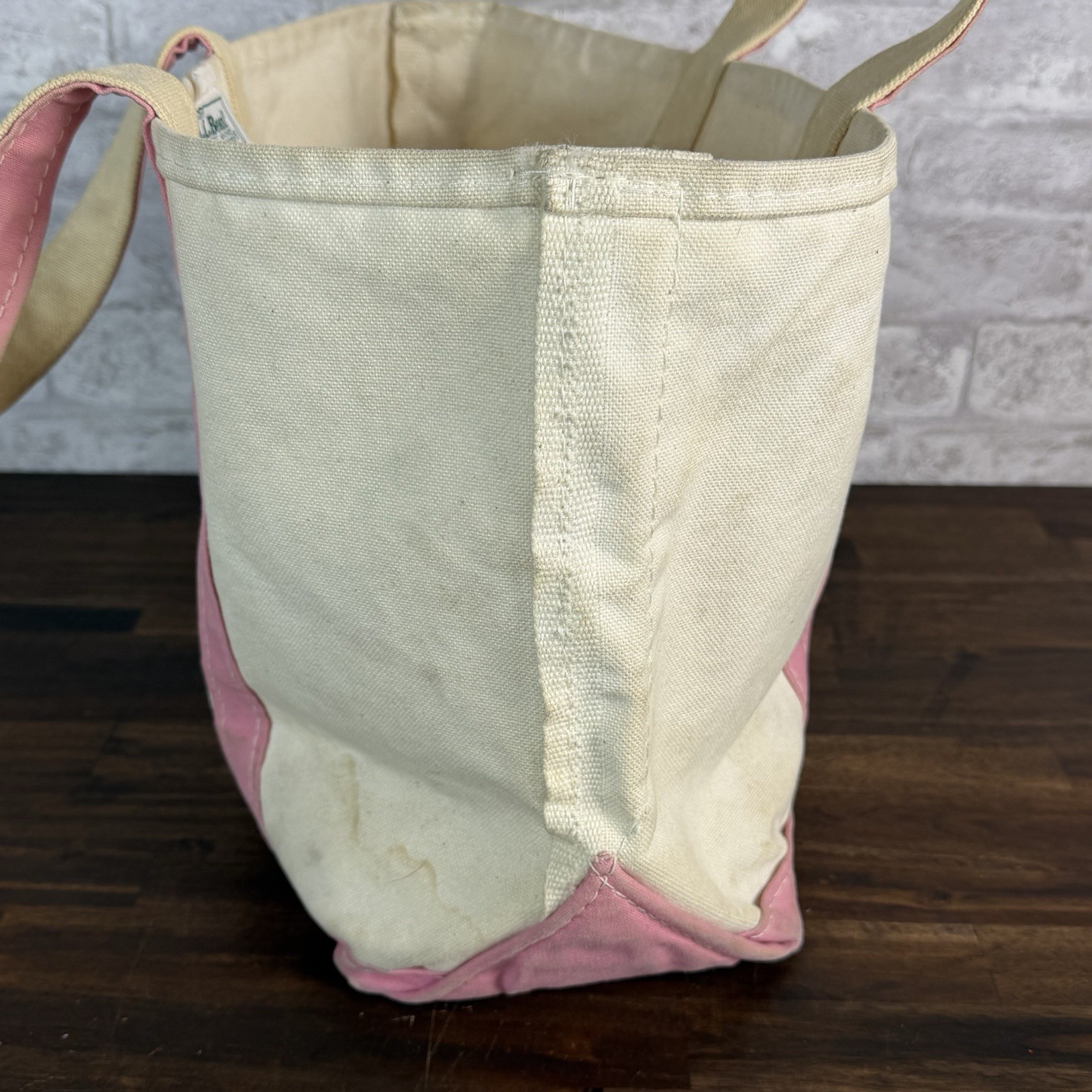 LL Bean Canvas Boat And Tote Pink Handles Made In Freeport Maine 5164