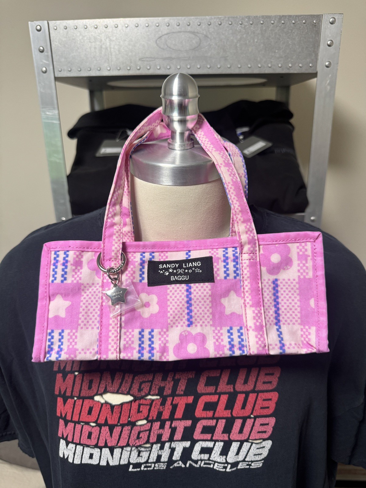 BAGGU X Sandy Liang Mini Nylon Market Bag Pink Plaid NWT Limited Collection