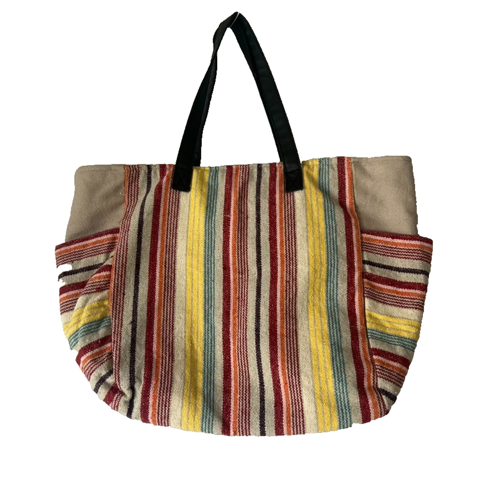 No Boundaries Caroline Multi Striped Boho Woven Cooler Tote Bag with Tassels