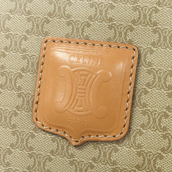 CELINE Macadam Pattern Boston Bag Handbag PVC / Leather Beige Unisex #HDB614
