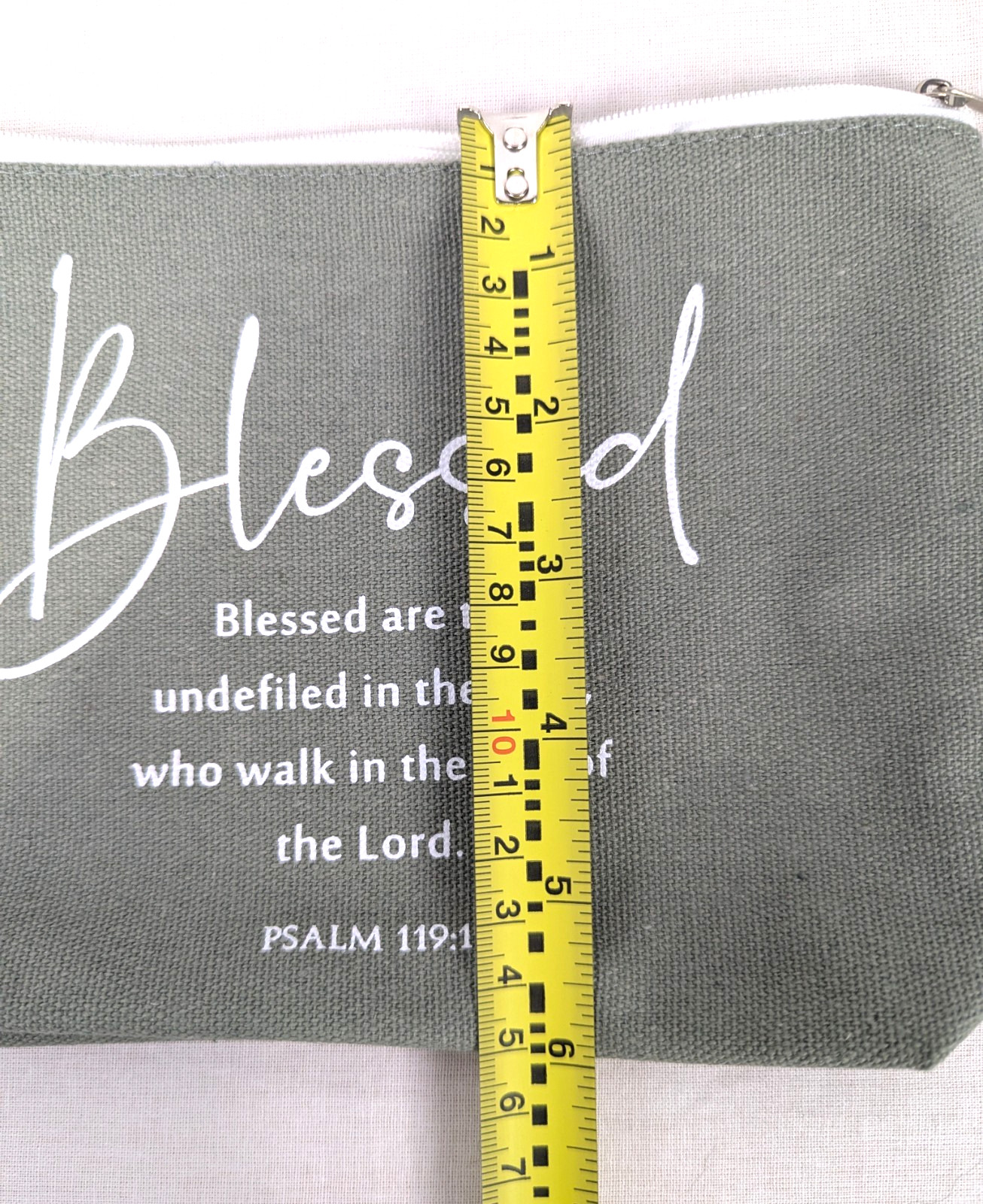 Zipper Mini Utiltiy Pouch Gray With White Letters Blessed and Psalm 119:1