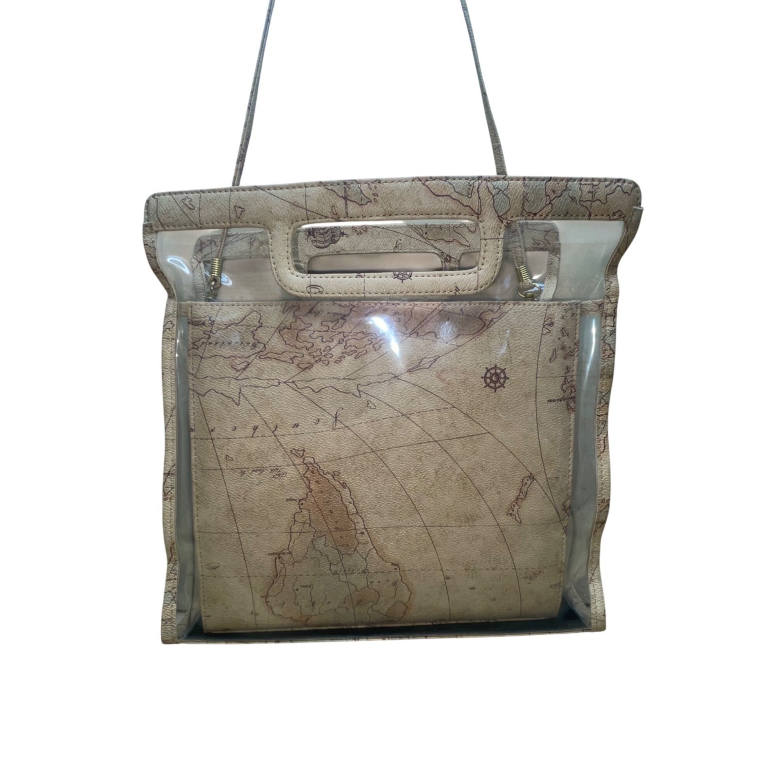 JR Comeco Women’s Beige Map Print With Clear Overlay Crossbody Bag