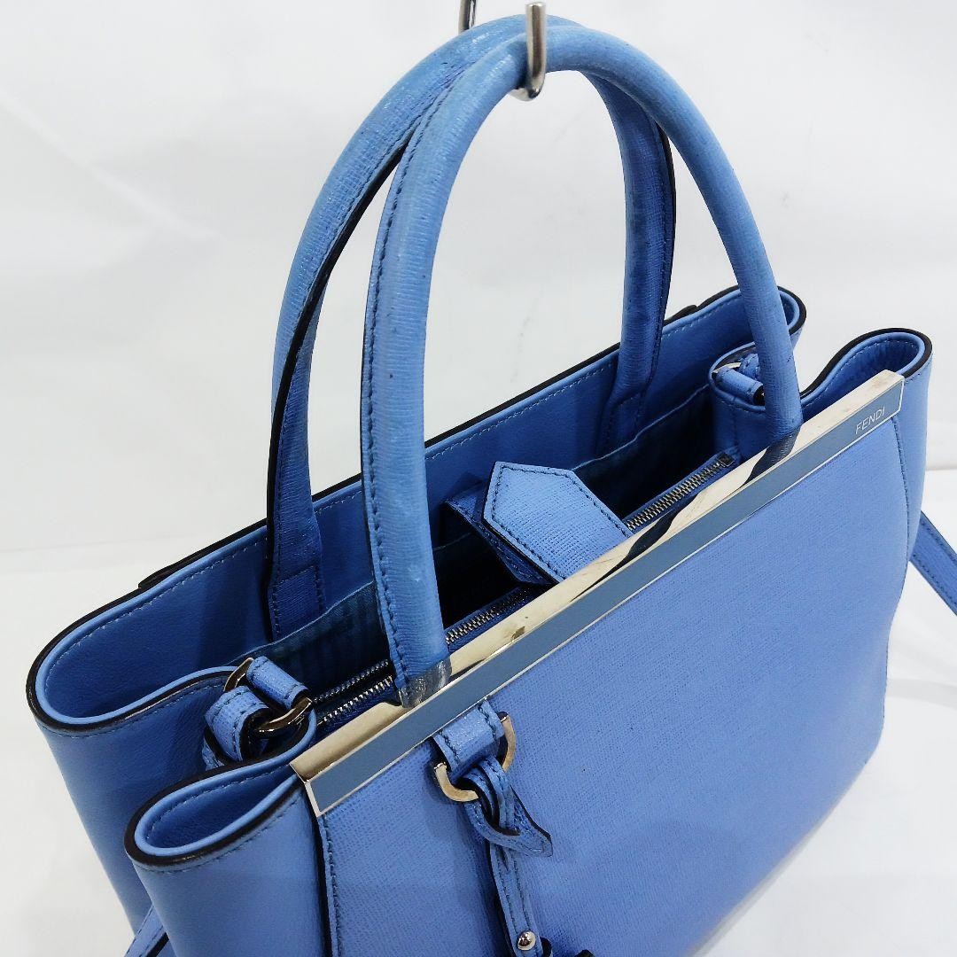Fendi 2Jours Leather 2Way Handbag Water Blue Women Used Authentic