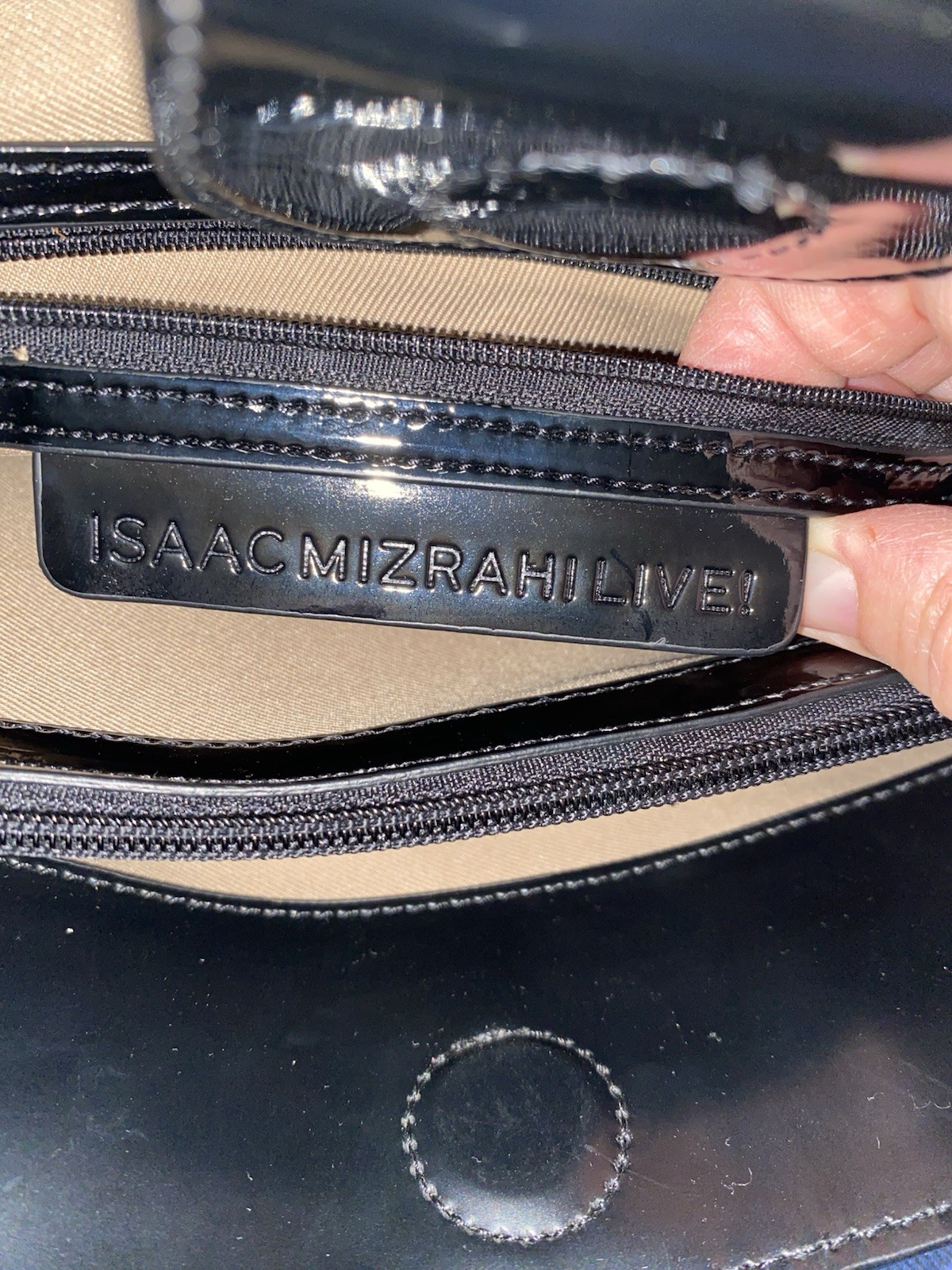 Isaac Mizrahi Live! Black Patten/Leather W/Shoulder Strap Handbag Purse