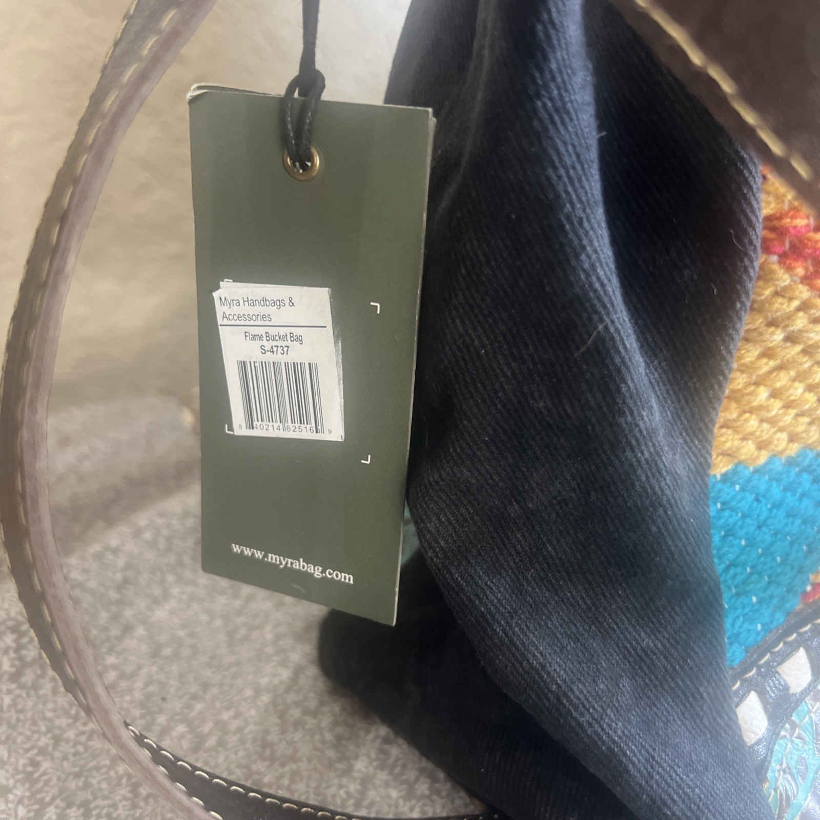 Myra Bag Handmade Bohemian Western Bucket Bag Upcycled Canvas & Cowhide Leather