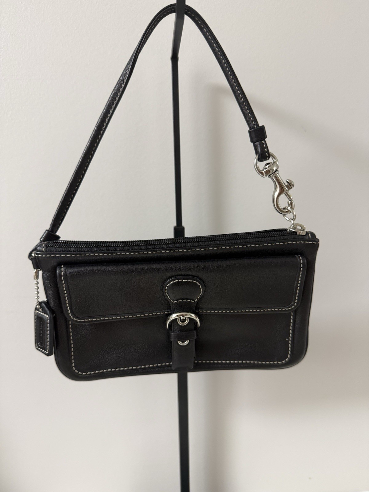 Coach Black Zip Wristlet/ Small Bag, Inner Pockets, Silver HW