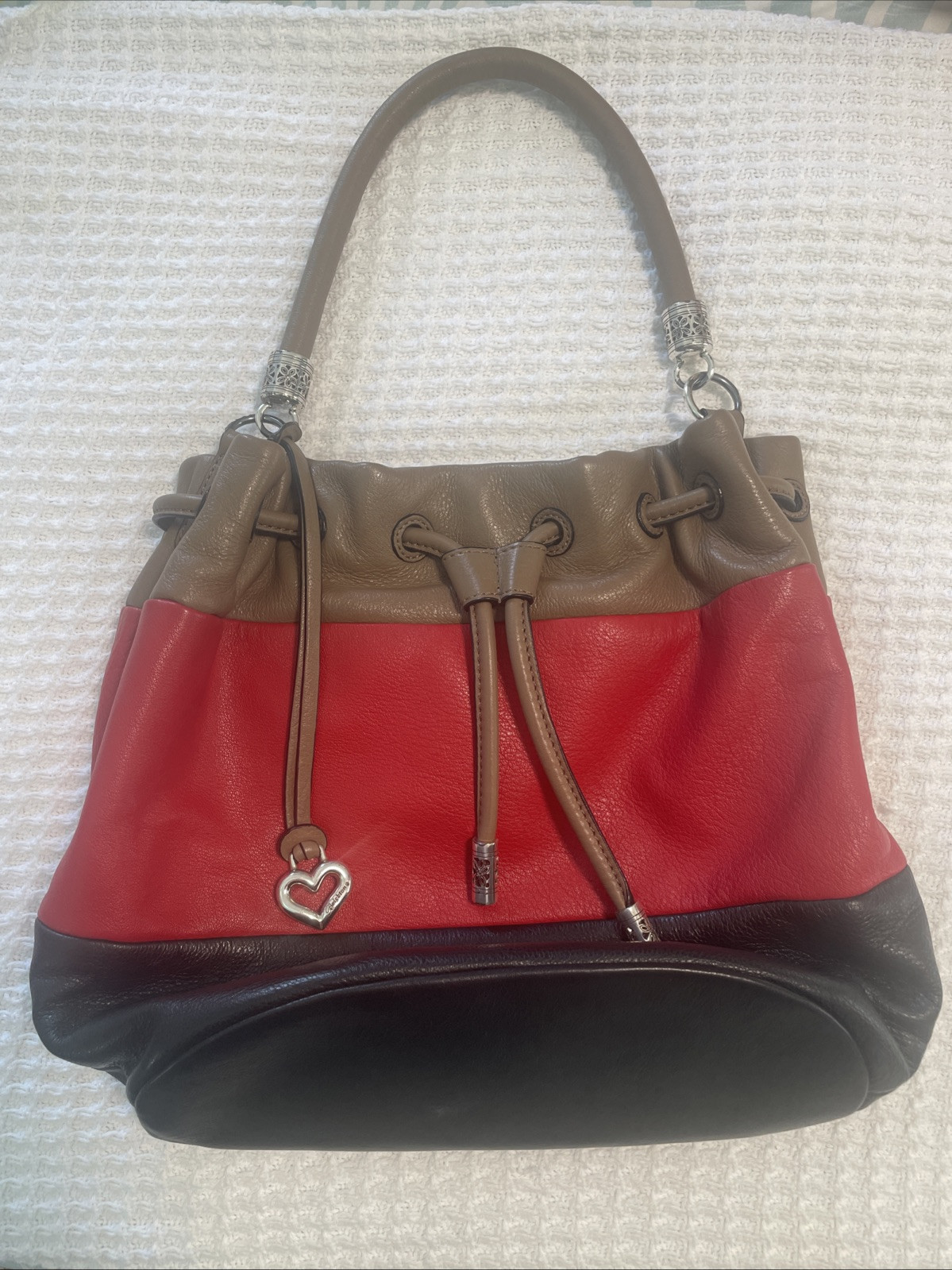 Brighton Brit Bucket Bag Purse Leather Handbag Red Black Brown