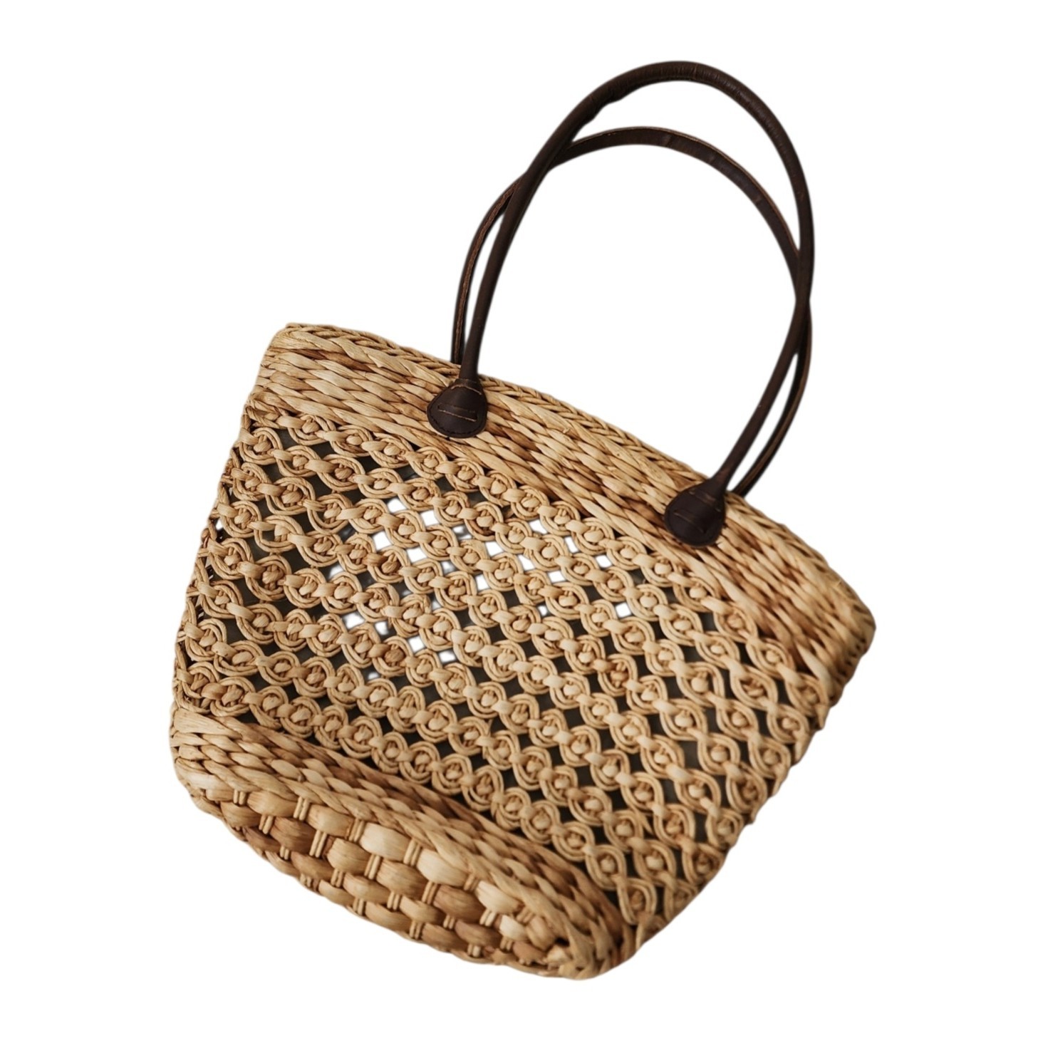 Open Weave Straw Tote Bag Boho Beach Vacation Hippie Coastal *FLAW.
