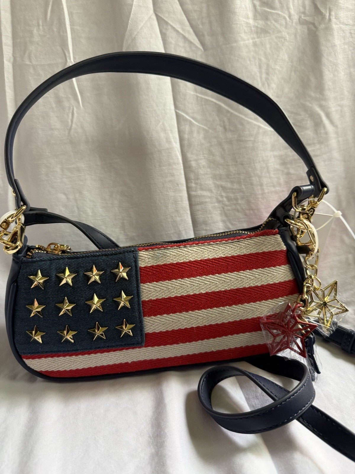 Betsey Johnson XOMINNY Red/White/Blue American Flag Handbag Purse NWT