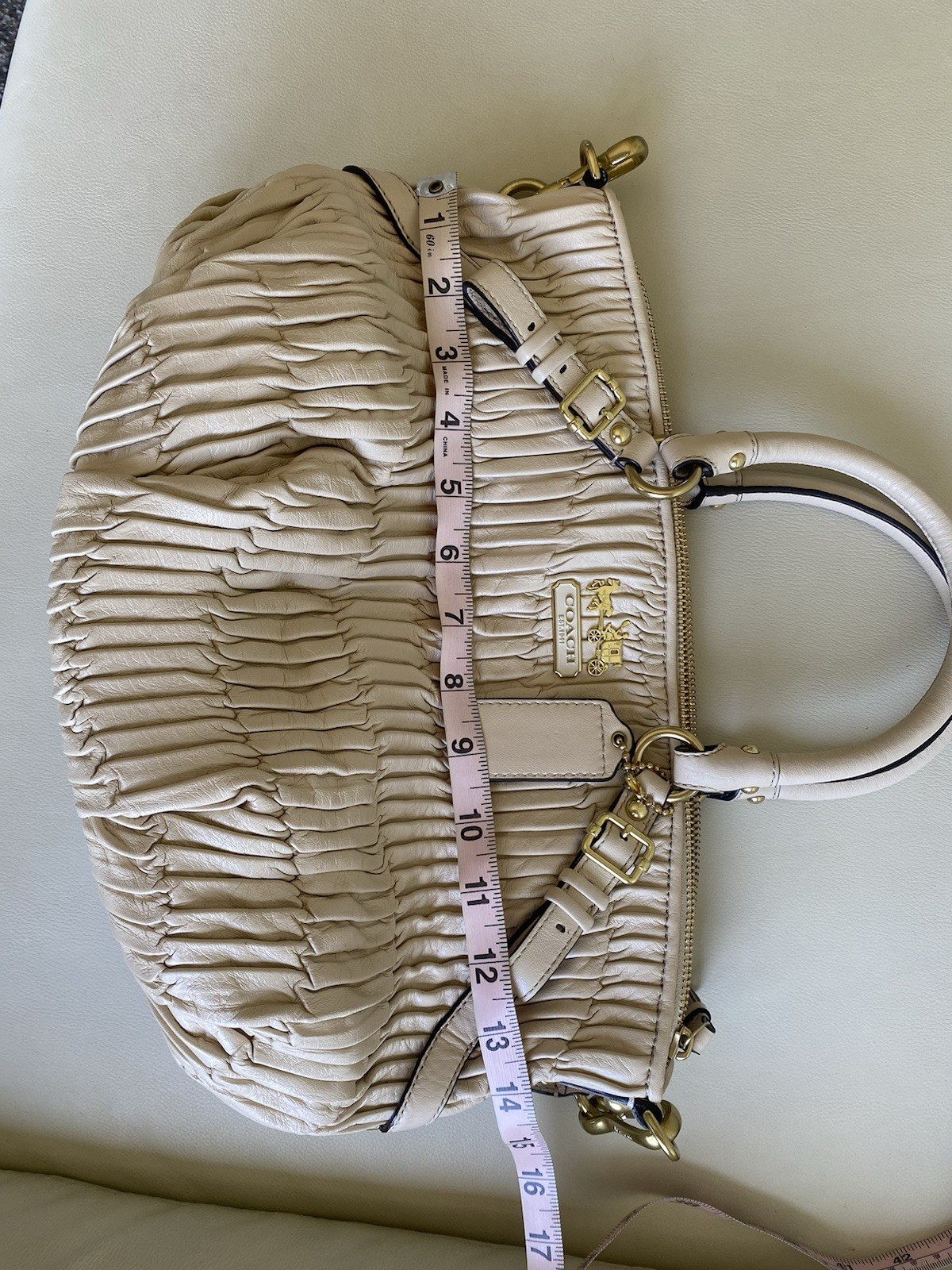 Light Beige Coach Madison Sophia Gathered Leather Bag