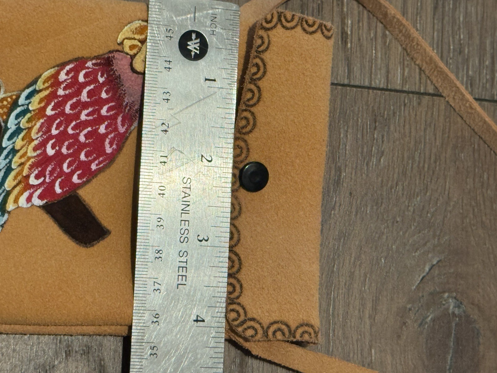 Suede Tan Hand-Painted Parrot Crossbody Phone Bag Made in Mexico