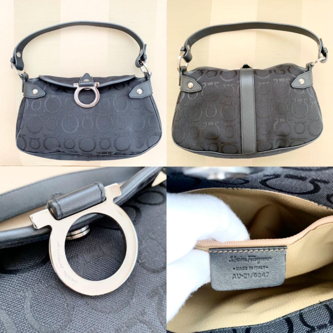 Salvatore Ferragamo Shoulder Bag Gancini Black Size: W10.2xH5.9 in. [Unused]