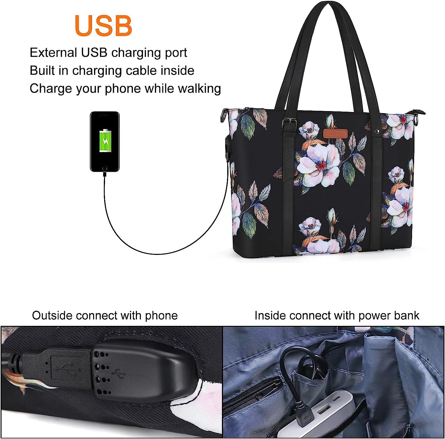 13.3 16 17.3 inch USB Port Laptop Tote Bag for Women Work Travel Shoulder Bag