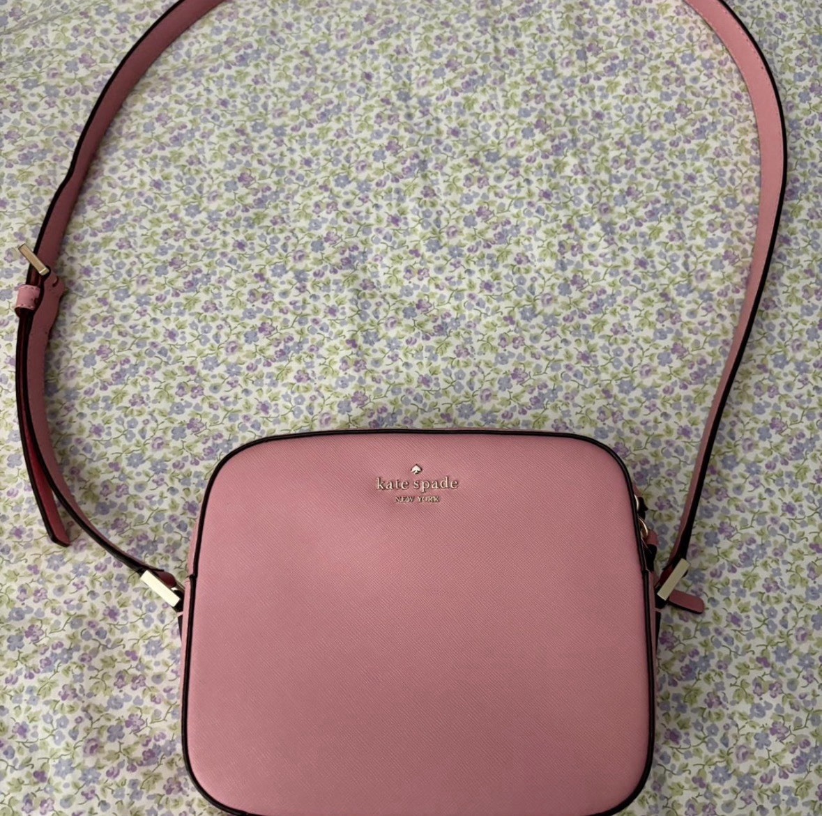Kate Spade New York Pink Shoulder Bag Gold Hardware Zipper Accent Brand Card
