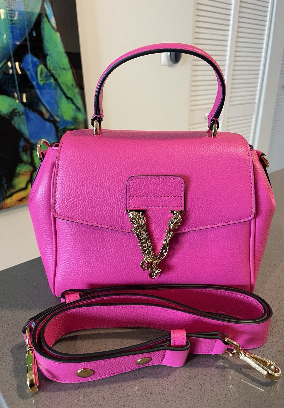 Versace Virtus Grainy Calf Small Pink Top Handle Bag 1015556 IT NWT $2100