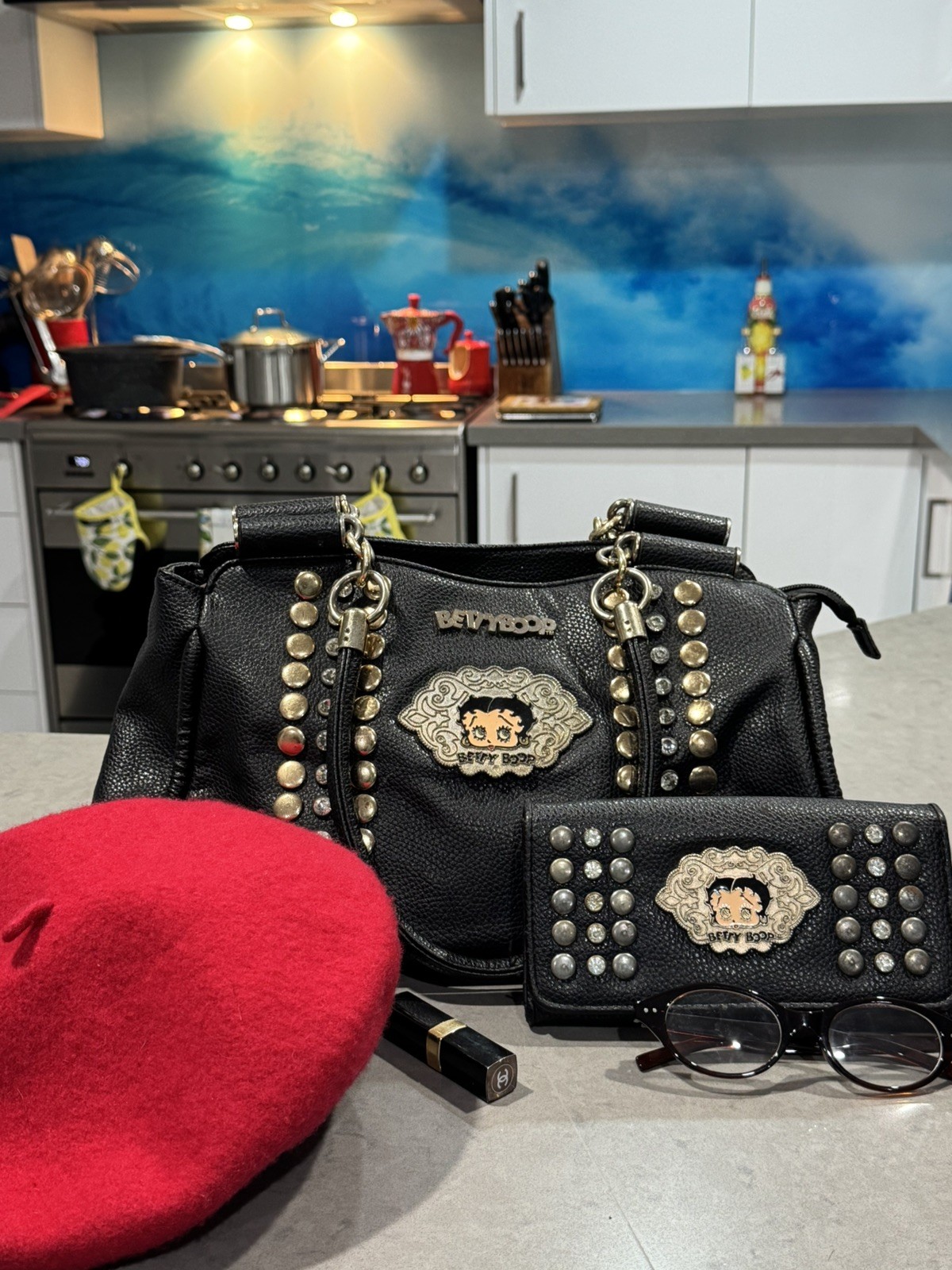 RARE Betty Boop 2014 Collectible Handbag & Wallet Set Y2K Studded Bag