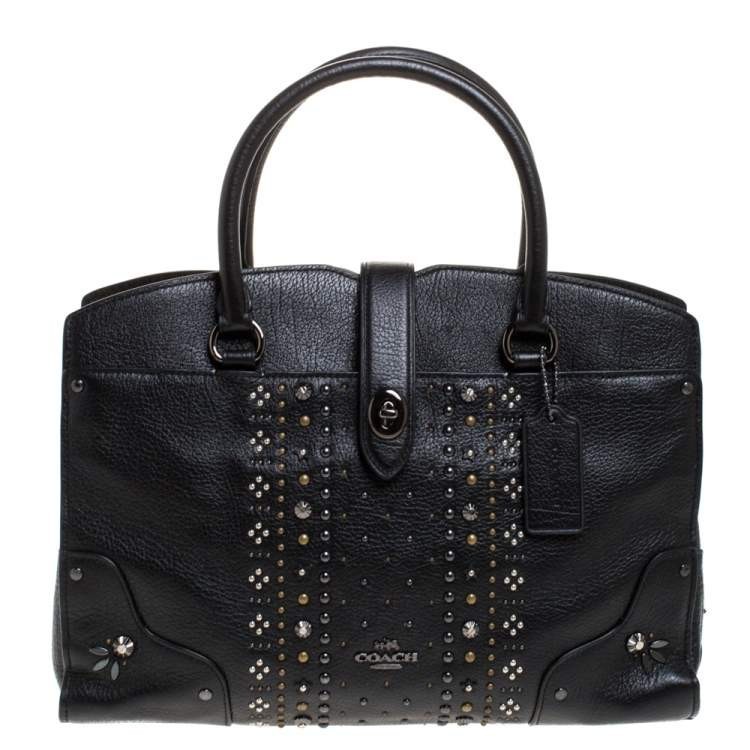 Coach Mercer 30 Black Leather Satchel Crossbody with Bandana Rivets