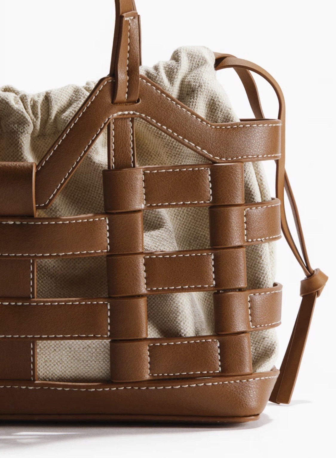 H&M Drawstring Detail Tote Bag Light brown/Beige Linen Canvas – H&M Original