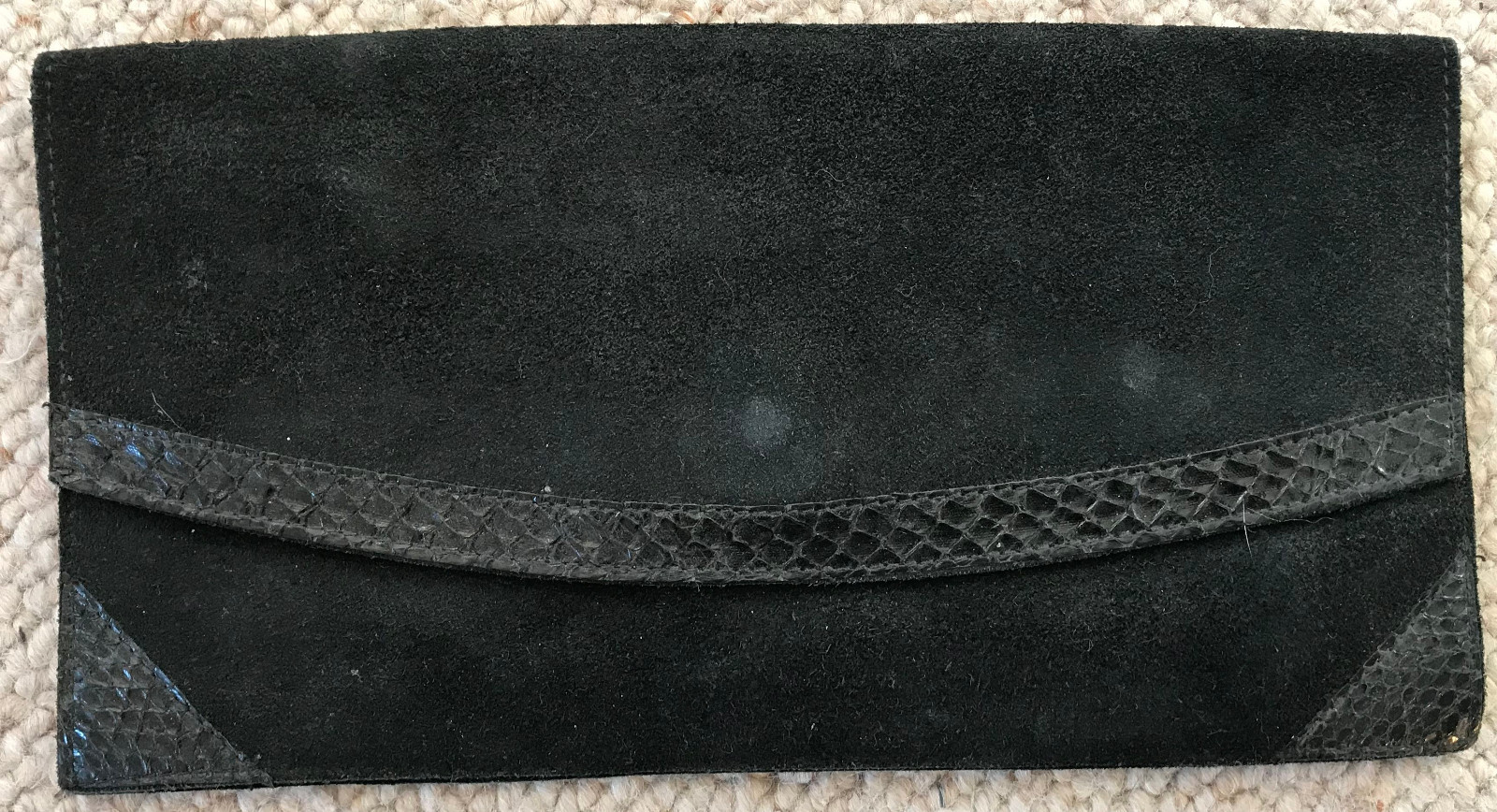 Timeless Ladies Suede Handbag Clutch Black approx. 14 x 27.5cm