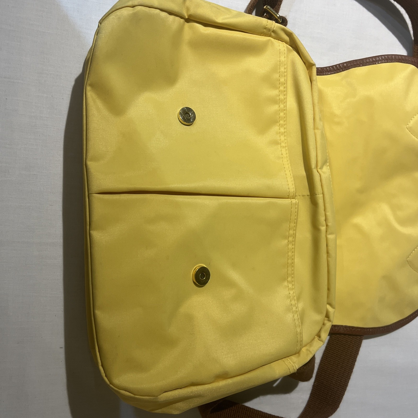 LONGCHAMP Yellow Nylon Brown Leather Trim Shoulder Messenger Crossbody Bag
