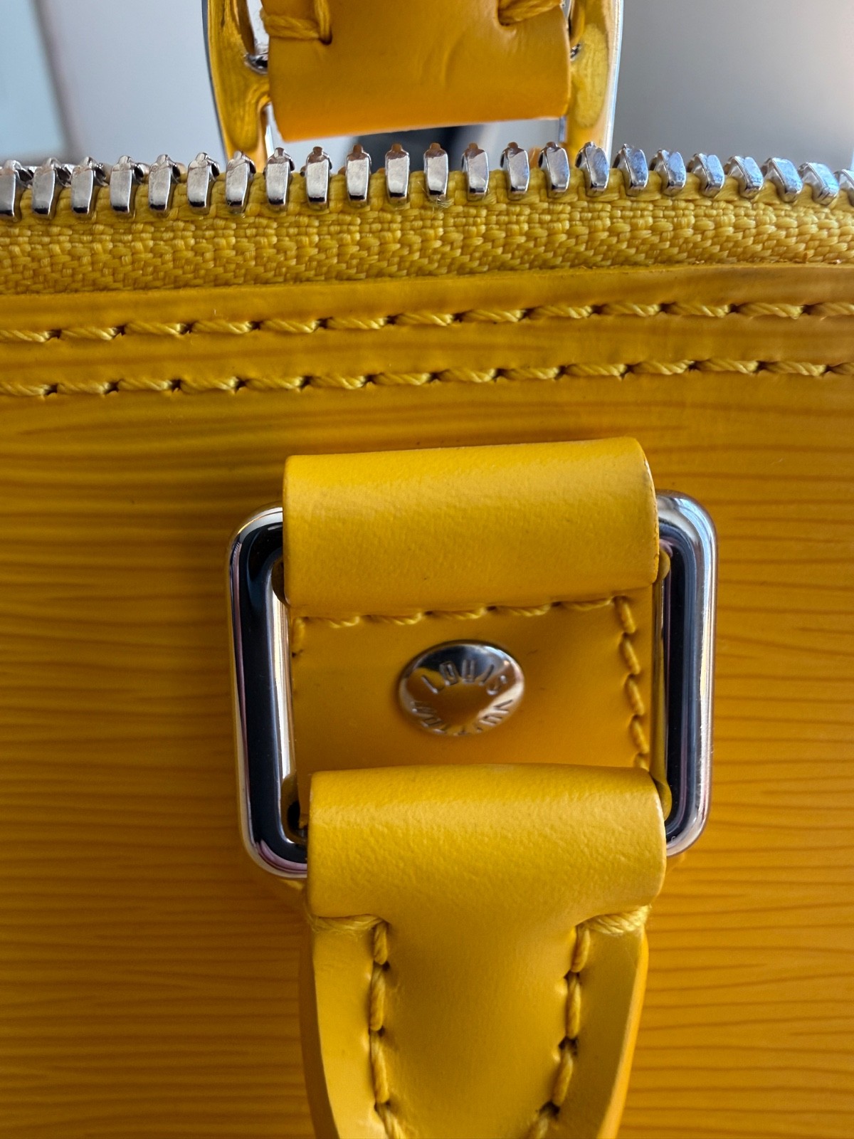 Louis Vuitton Alma PM Epi Leather Yellow Handbag Silver Hardware Lock Key