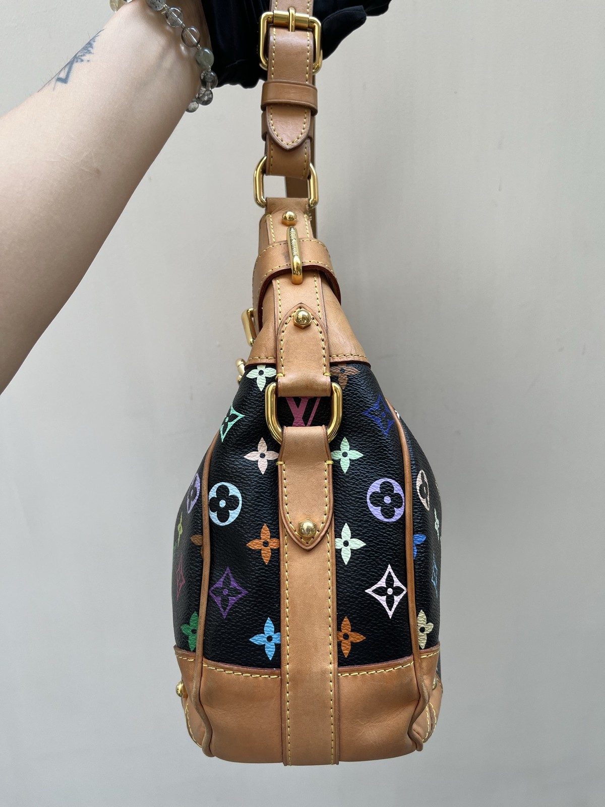LOUIS VUITTON Greta Multicolor Black Hobo LV Shoulder Bag Murakami Monogram