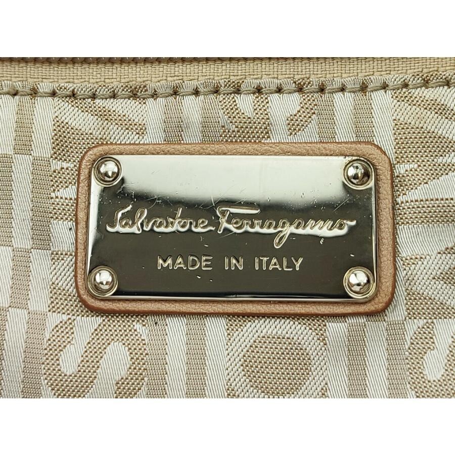 Salvatore Ferragamo Gancini Pink Beige Leather Tote Handbag Silver Hardware
