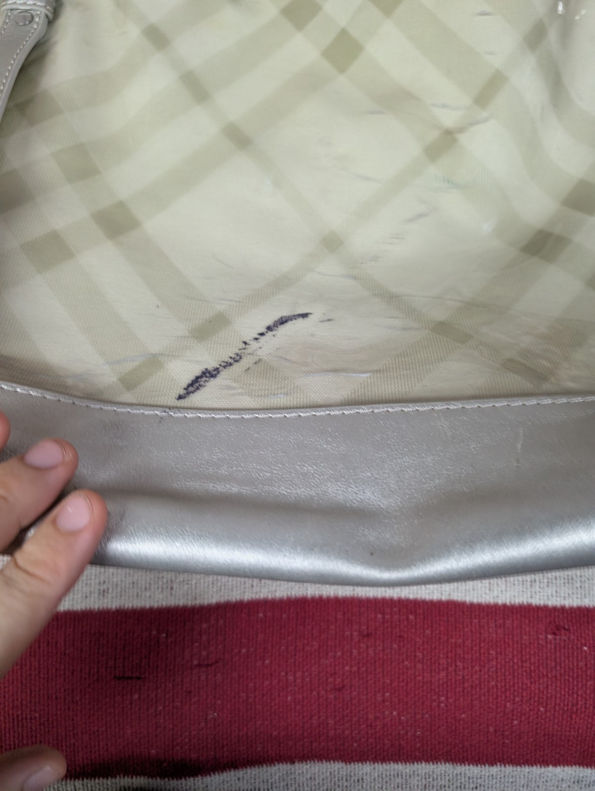 Authentic Burberry Grey Exploded Check PVC and Leather Tote Gray Silver Trim