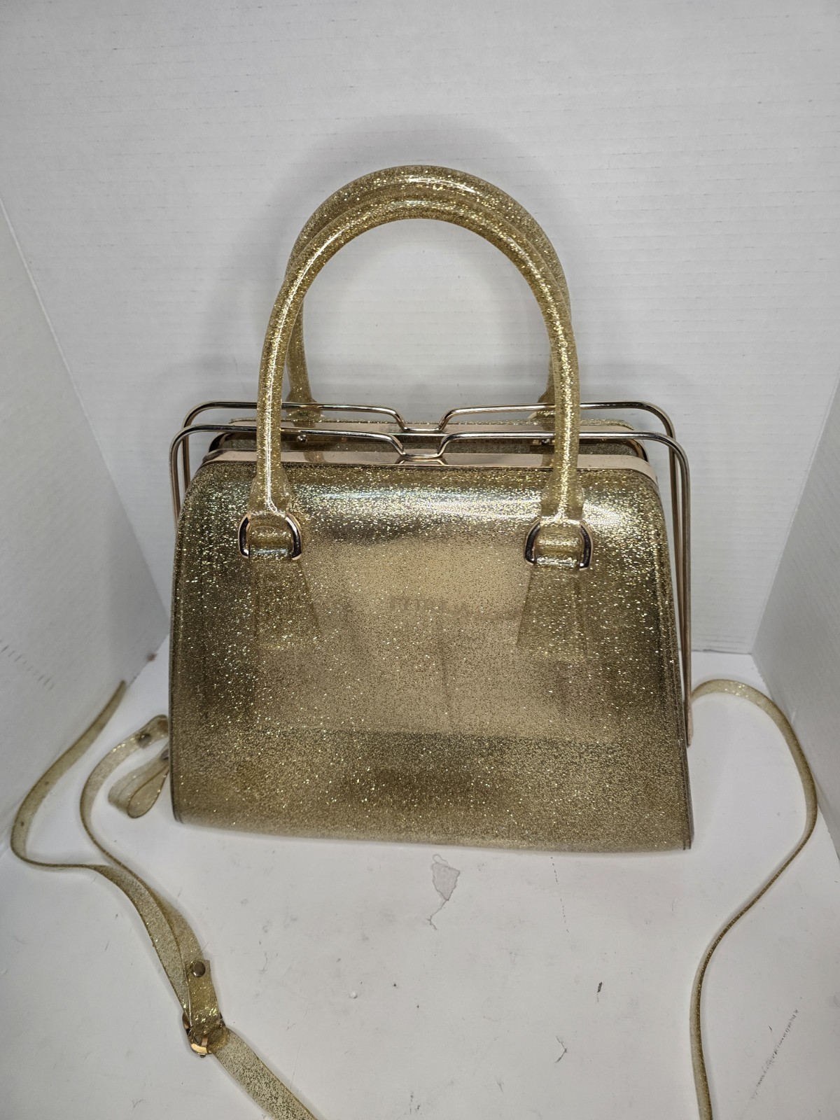 Furla Candy pink PVC large satchel bag with gold tone hardware
