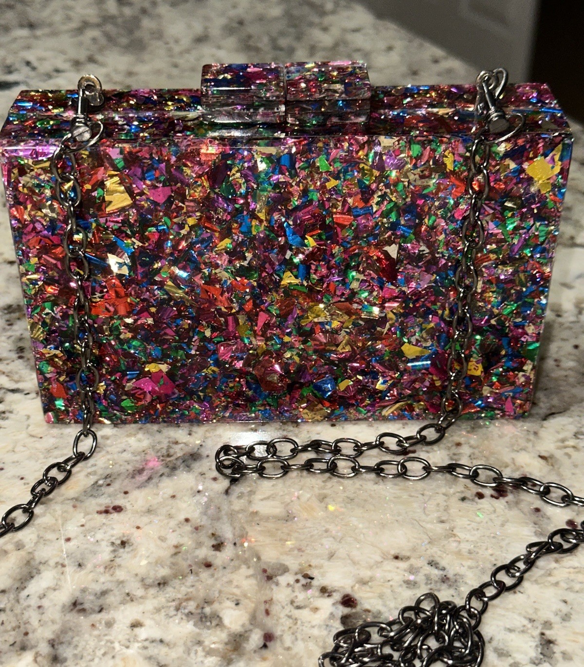 Sparkling Confetti Acrylic for Women Multicolor Perspex Geometric Box Purse