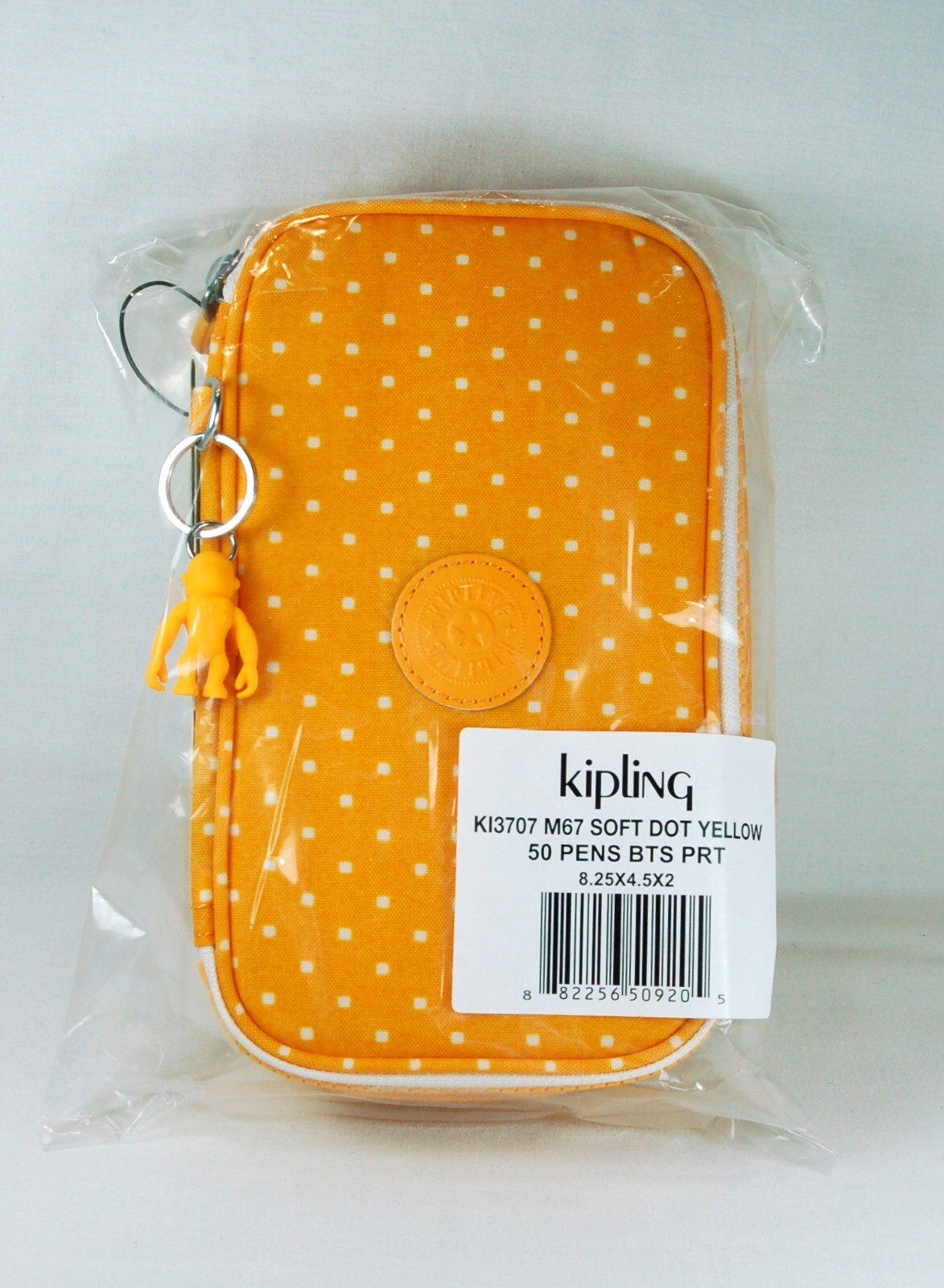 Last One! NWT Kipling 50-PENS CASE “Soft Dot Yellow” & Bag Charm Key Ring STK#A