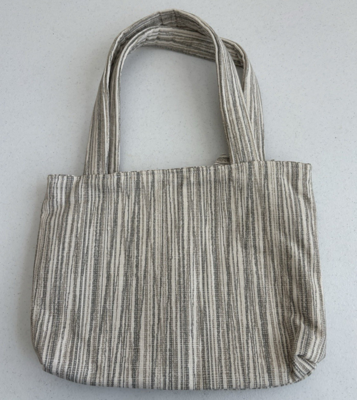 Hand-made OOAK Women’s Small Striped Canvas Tote Bag Button Bow Accent Preppy