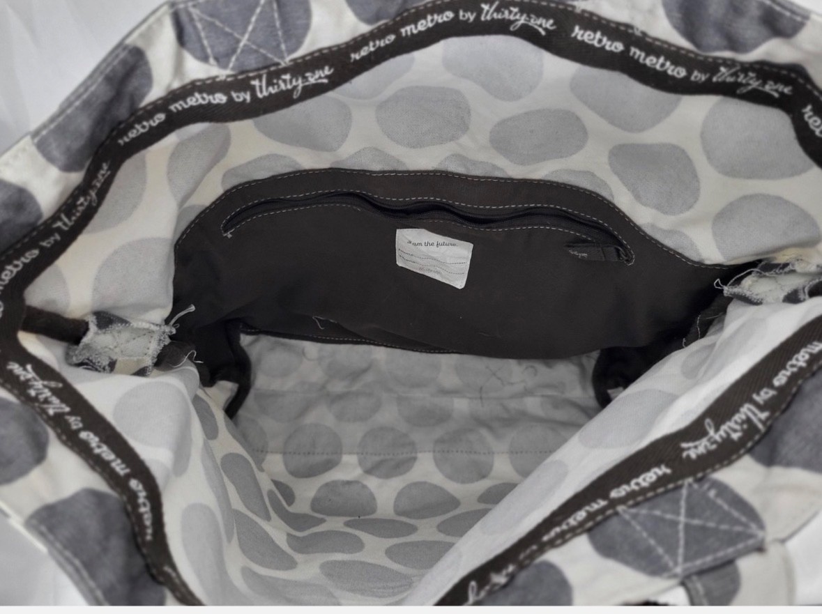 Thirty One Metro Retro Foldover Crossbody Shoulder Tote Bag Gray Mod Dot