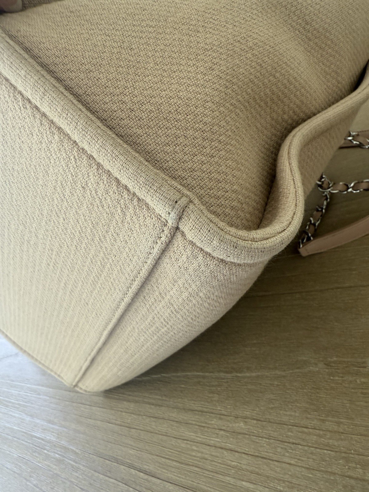 Authentic Chanel Mixed Fibers Medium Deauville Tote Beige