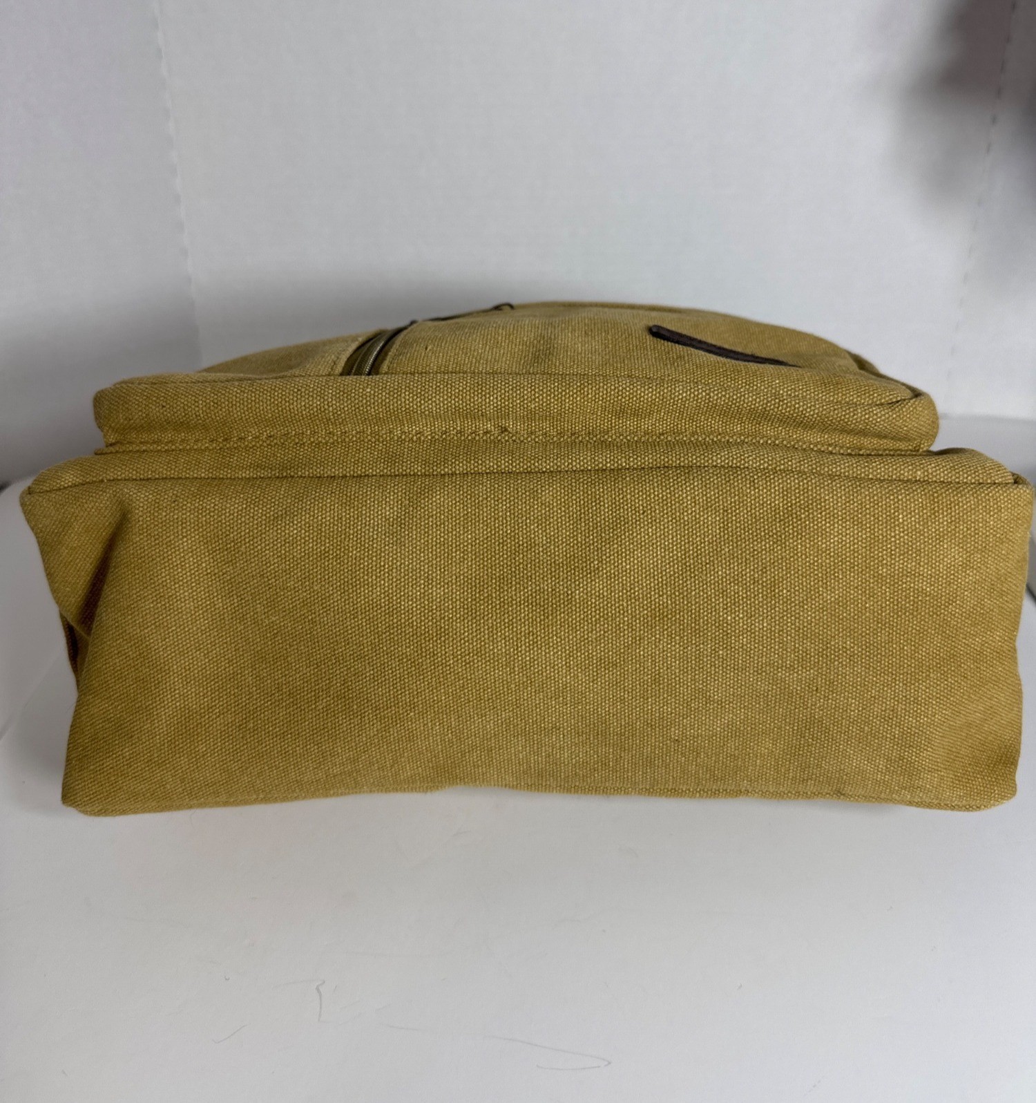 PuAnti Khaki Canvas Crossbody Shoulder Bag With Multiple Zipper Compartments