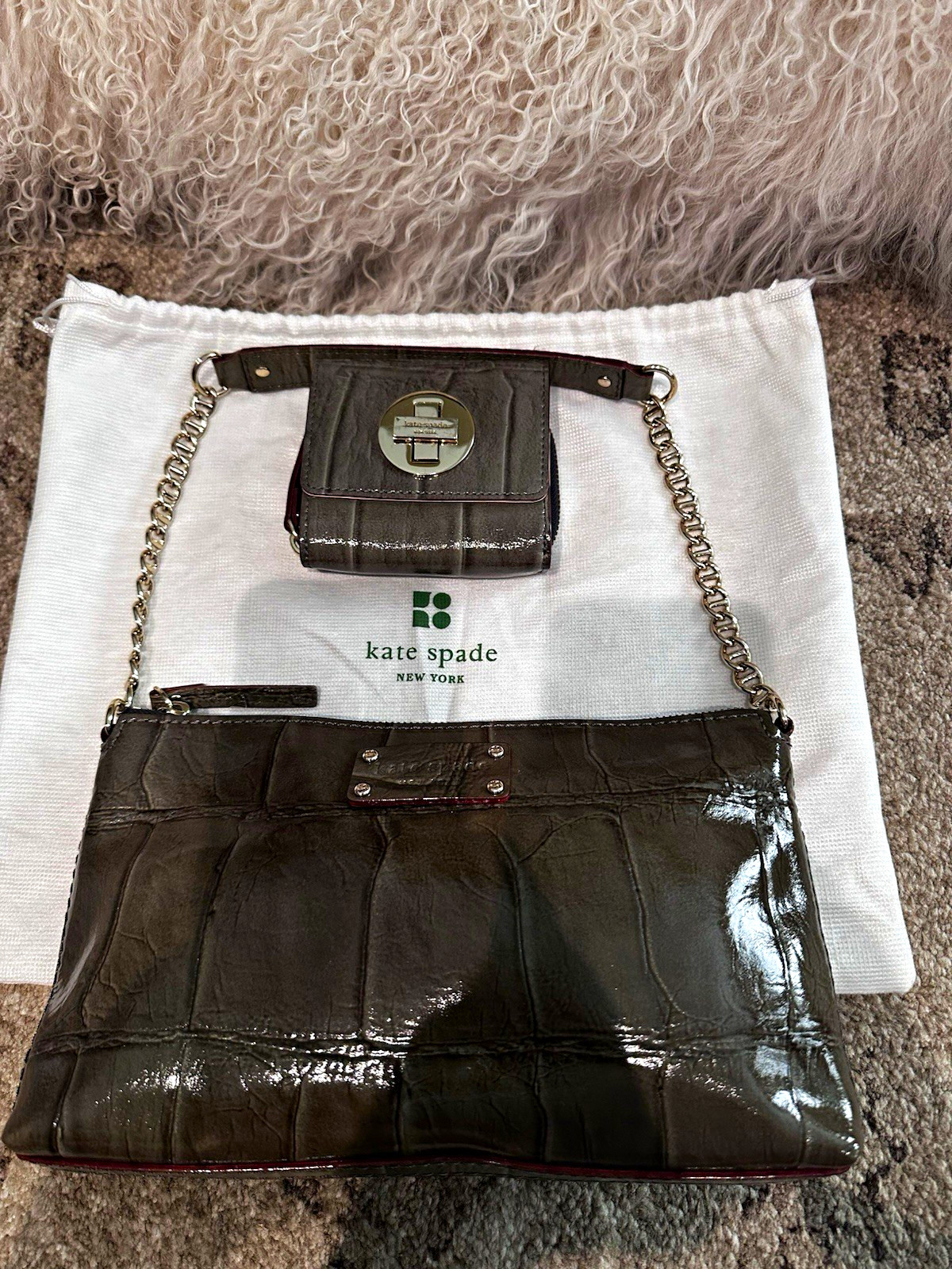 Kate Spade Croc-embossed Patent Leather Shoulder Bag and Wallet Set