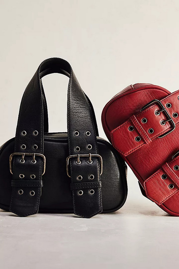NEW FREE PEOPLE BLACK LEATHER SAY YES BUCKLE BAG