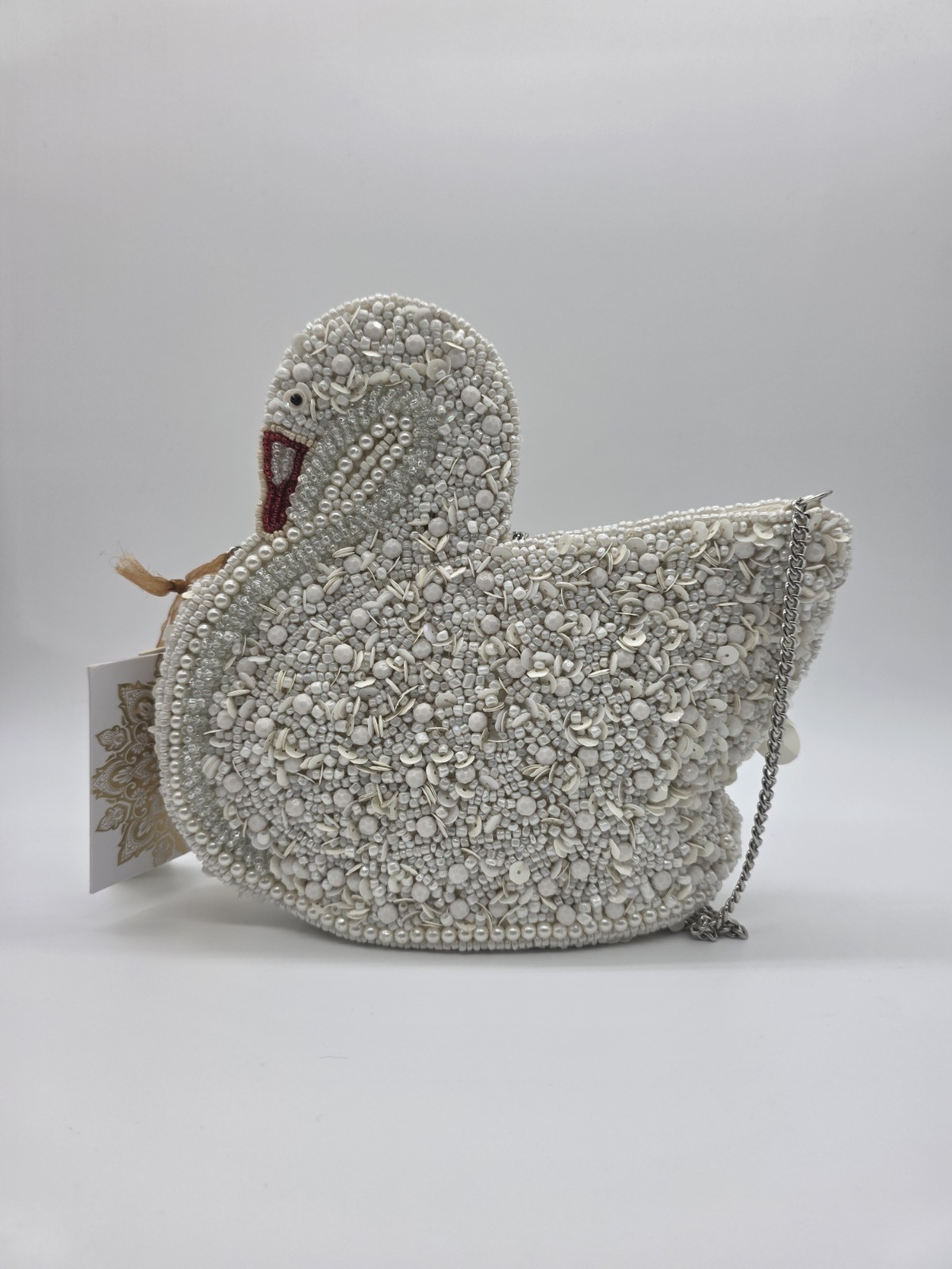 Made in india White Beaded Sequin Swan Novelty Shoulder bag Viral NWT