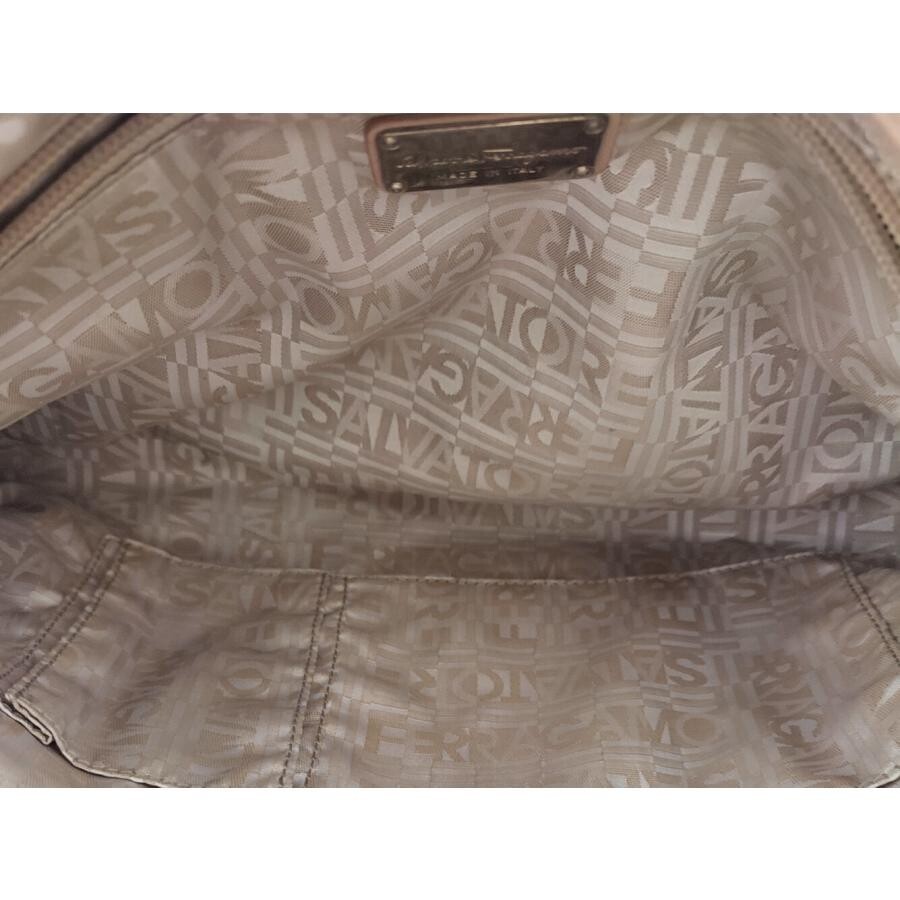 Salvatore Ferragamo Gancini Pink Beige Leather Tote Handbag Silver Hardware