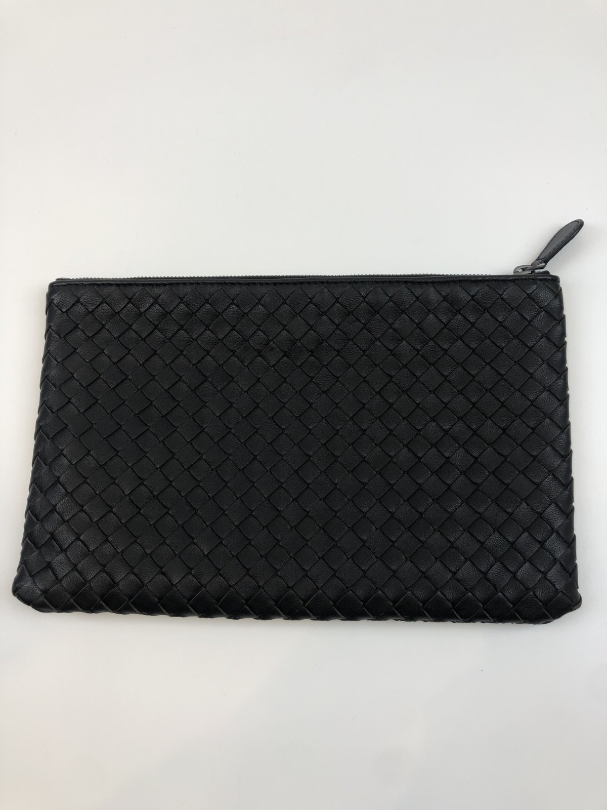 Bottega Veneta Black Intrecciato Leather Zip Clutch Pouch Document Bag