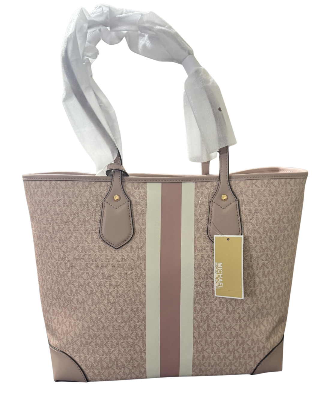Michael Kors Eva Large Logo Stripe Tote Light Pink Shoulder Bag w/Pouch – NEW