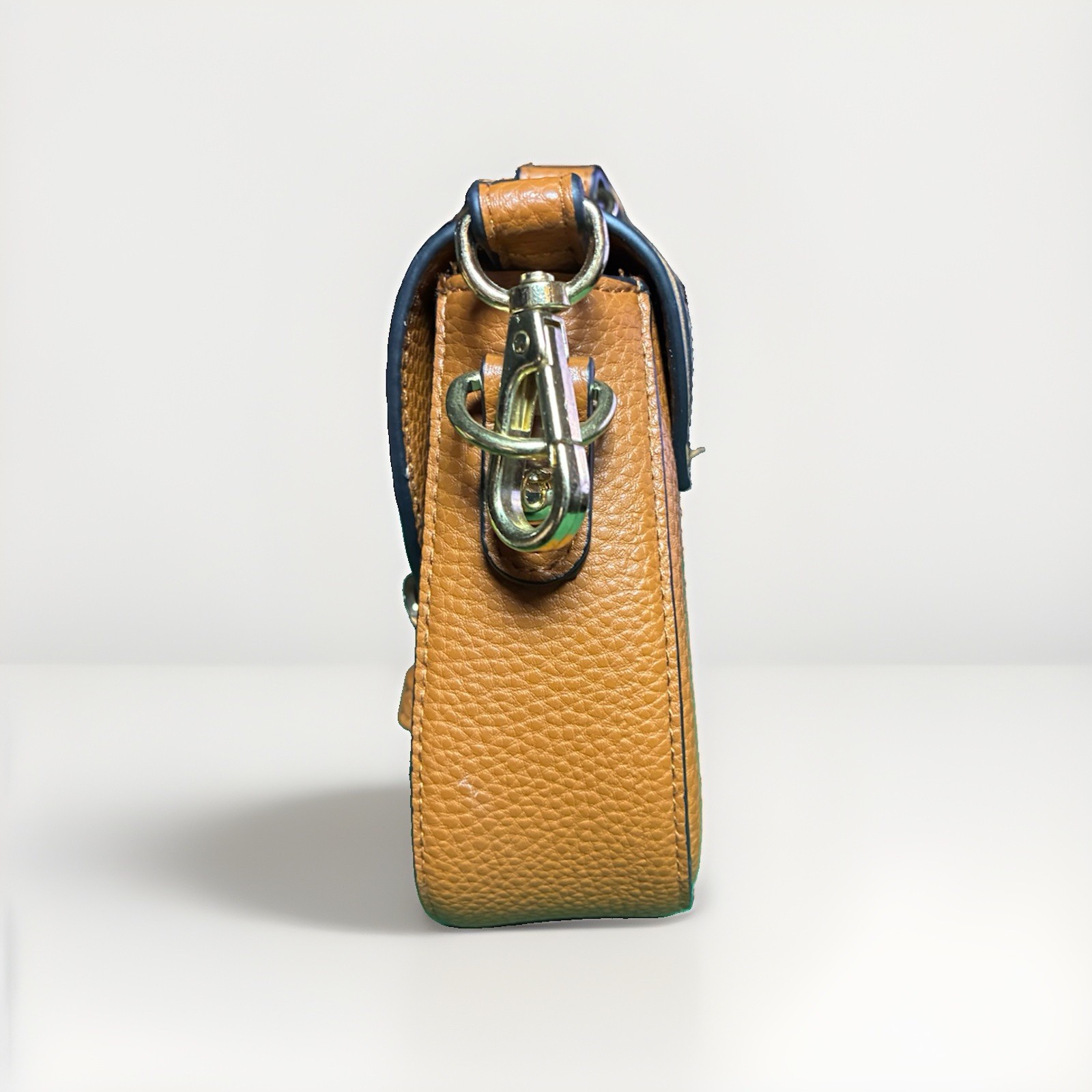 Brown/Tan Pebbled Flap Crossbody Bag w/ Buckle Closure & Detachable Strap