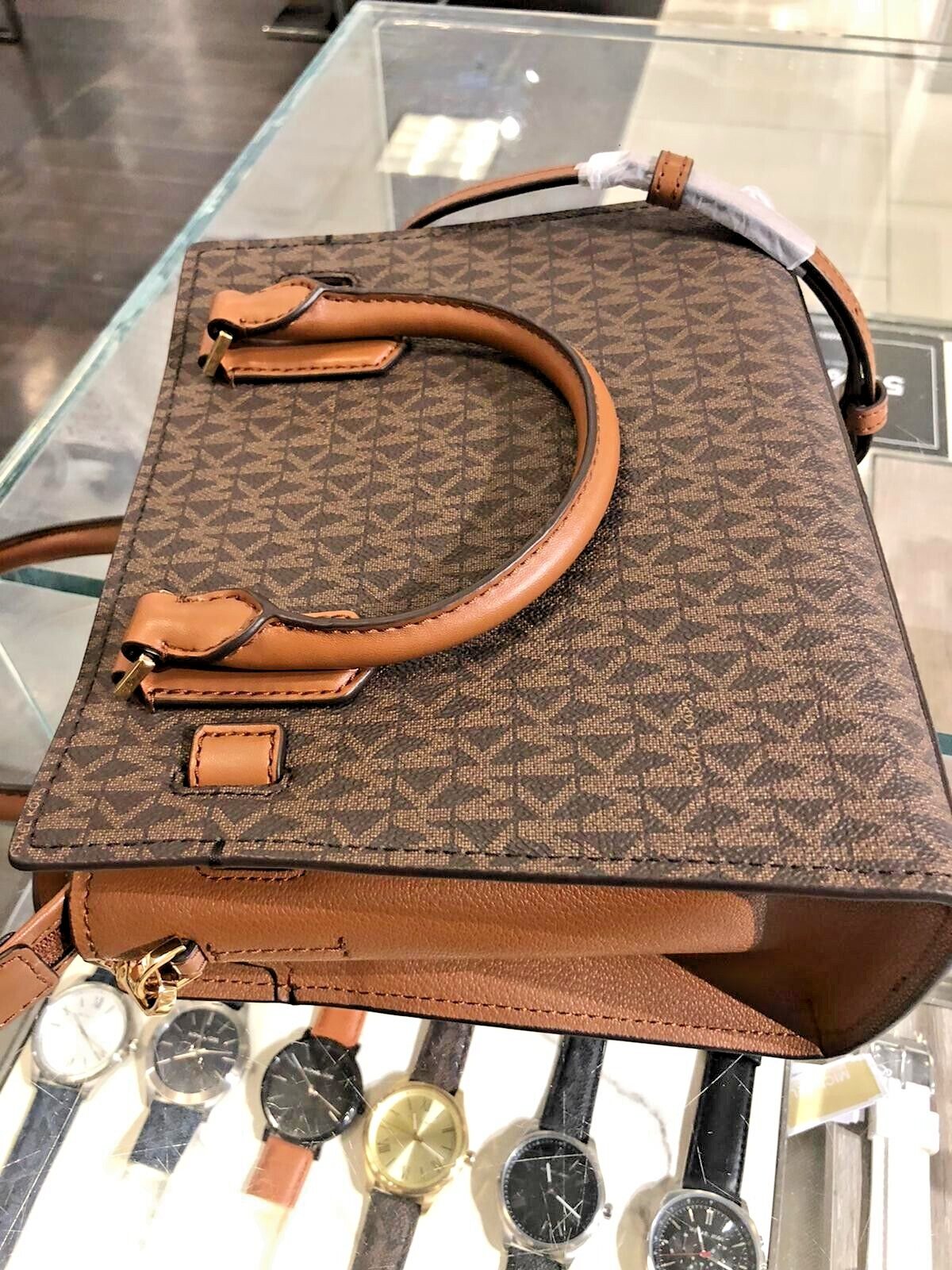 Michael Kors Hamilton Satchel Small Crossbody Messenger Leather Bag Brown Purse